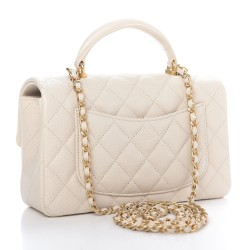 CHANEL Caviar Quilted Mini Top Handle Rectangular Flap Beige