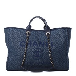 CHANEL Mixed Fibers Calfskin Medium Deauville Tote Blue