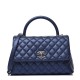 CHANEL Iridescent Caviar Quilted Small Coco Handle Flap Dark Blue