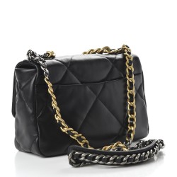 CHANEL Shiny Goatskin Quilted Medium 9 Flap Black