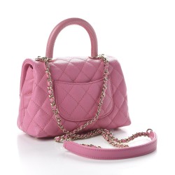 CHANEL Caviar Quilted Lizard Embossed Extra Mini Coco Handle Flap Pink