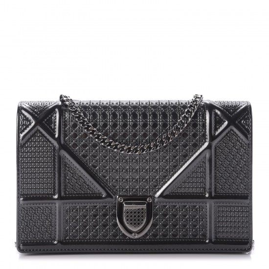 DIOR Metallic Micro-Cannage Diorama Wallet on Chain Pouch Onyx Black