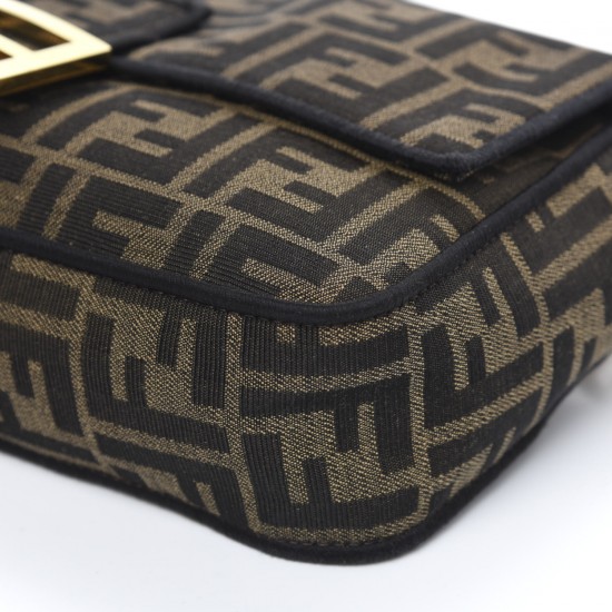 FENDI Fabric Jacquard FF 1974 Medium Baguette Tobacco Marrone Black