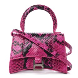 BALENCIAGA Grained Calfskin Snake Effect Hourglass Top Handle Bag Mini Acid Pink