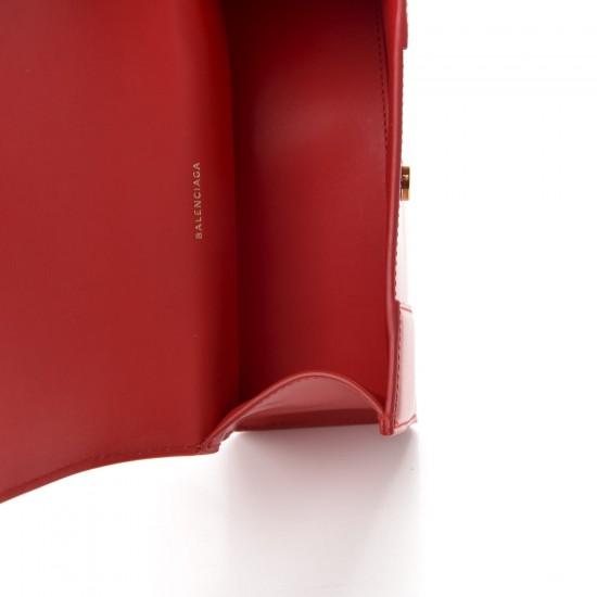 BALENCIAGA Shiny Box Calfskin Hourglass Top Handle Bag XS Bright Red