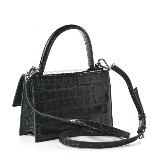 BALENCIAGA Crocodile Embossed Calfskin Sharp XS Top Handle Satchel Forest Green