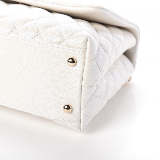 CHANEL Iridescent Caviar Quilted Small Coco Handle Flap White