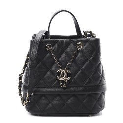 CHANEL Caviar Quilted Rolled Up Bucket Drawstring Bag Black