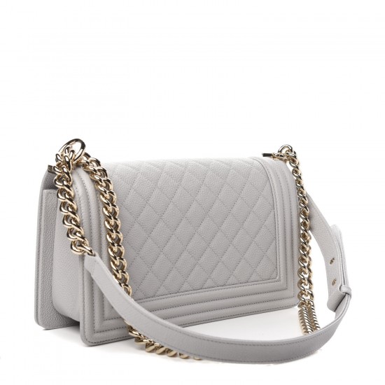 CHANEL Caviar Quilted Medium Boy Flap Grey