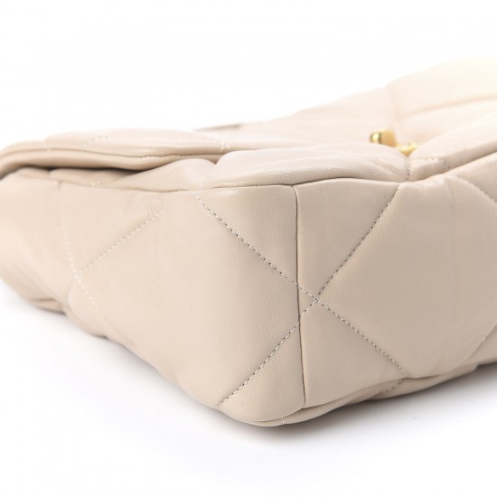 CHANEL Lambskin Quilted Large 9 Flap Beige