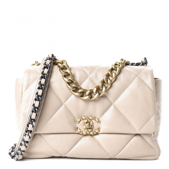 CHANEL Lambskin Quilted Large 9 Flap Beige