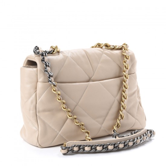 CHANEL Lambskin Quilted Large 9 Flap Beige