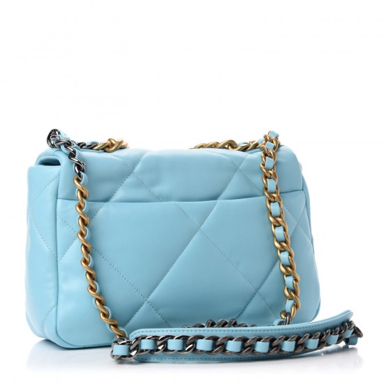 CHANEL Shiny Lambskin Quilted Medium 9 Flap Blue