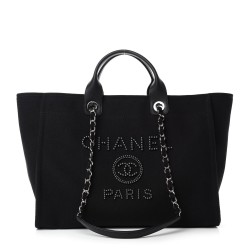 CHANEL Canvas Pearl Medium Deauville Tote Black