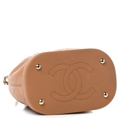 CHANEL Calfskin Stitched Chain Bucket Bag Camel