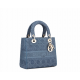 DIOR Canvas Embroidered Cannage Medium Lady D-Lite Dark blue