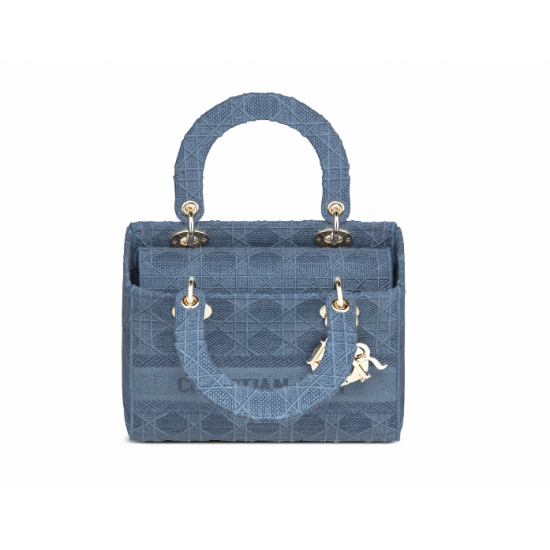 DIOR Canvas Embroidered Cannage Medium Lady D-Lite Dark blue