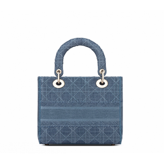 DIOR Canvas Embroidered Cannage Medium Lady D-Lite Dark blue