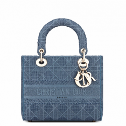 DIOR Canvas Embroidered Cannage Medium Lady D-Lite Dark blue