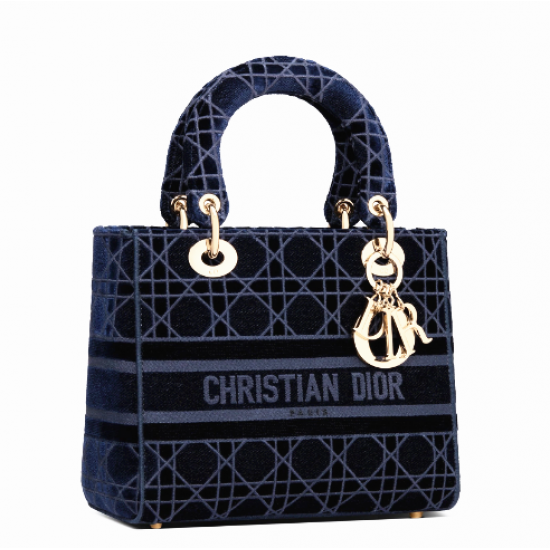 DIOR velvet series deep blue five grid Lady bag