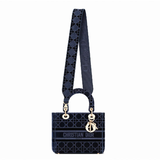 DIOR velvet series deep blue five grid Lady bag