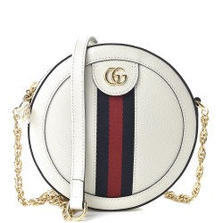 GUCCI Grained Calfskin Mini Ophidia Round Shoulder Bag White