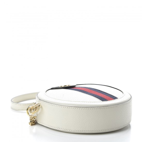 GUCCI Grained Calfskin Mini Ophidia Round Shoulder Bag White