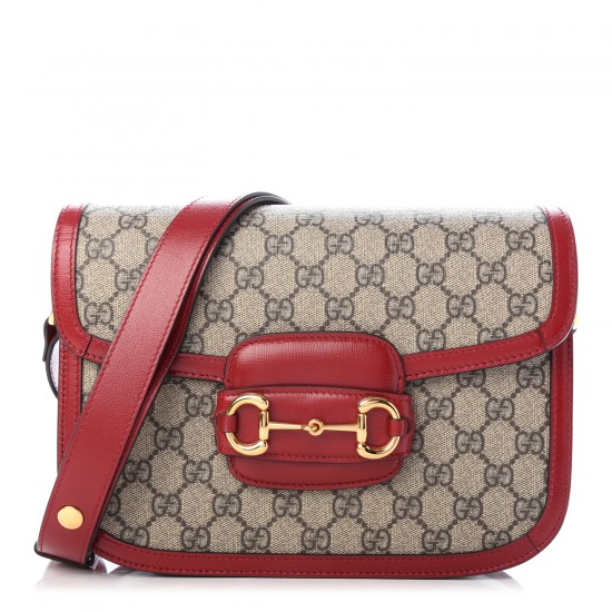 GUCCI GG Supreme Monogram 955 Horsebit Shoulder Bag Red