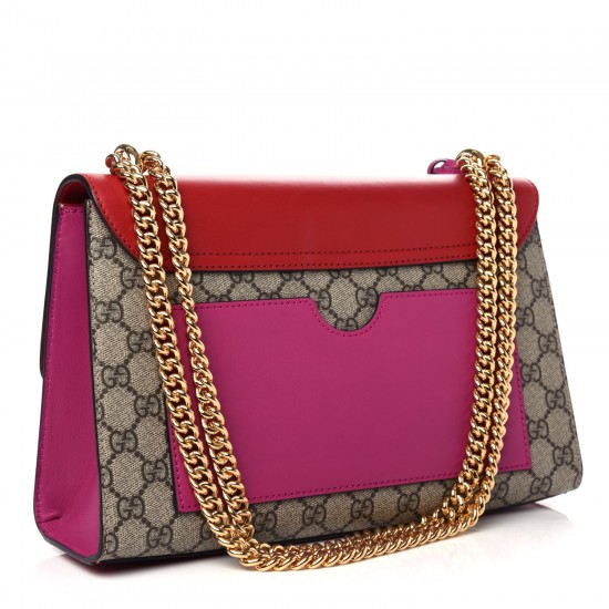 GUCCI GG Supreme Monogram Medium Padlock Shoulder Bag Hibiscus Pink