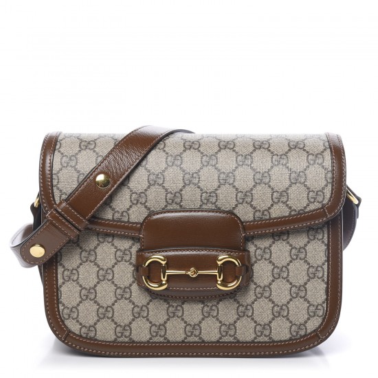 GUCCI GG Supreme Monogram 955 Horsebit Shoulder Bag Brown