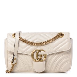 GUCCI Calfskin Matelasse Small GG Marmont Shoulder Bag White