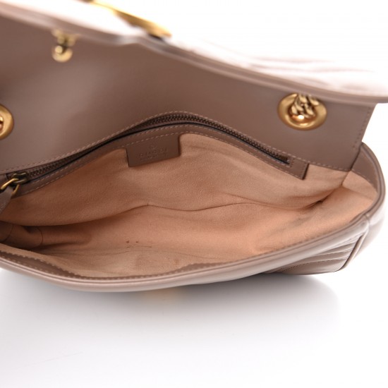 GUCCI Calfskin Matelasse Small GG Marmont Shoulder Bag Nude