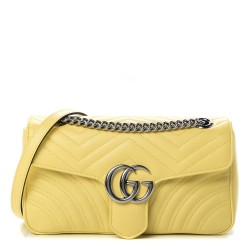 GUCCI Calfskin Matelasse Small GG Marmont Shoulder Bag Pastel Yellow