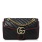 GUCCI Vintage Effect Calfskin Matelasse Small GG Marmont Shoulder Bag Black Hibiscus Red