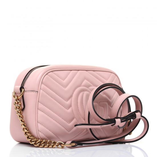 GUCCI Calfskin Matelasse Small GG Marmont Bag Pink