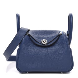 HERMES Taurillon Clemence Mini Lindy 20 Deep Bleu