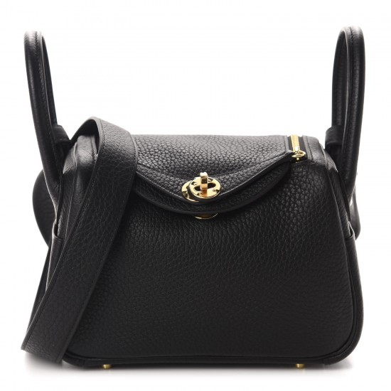 HERMES Taurillon Clemence Mini Lindy 20 Black