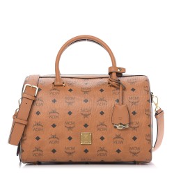 MCM Visetos Medium Boston Bag Cognac