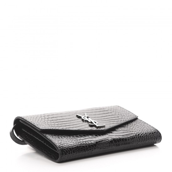 YSL Calfskin Crocodile Embossed Monogram Uptown Crossbody Black