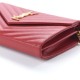 YSL Grain De Poudre Matelasse Chevron Monogram Envelope Chain Wallet Red