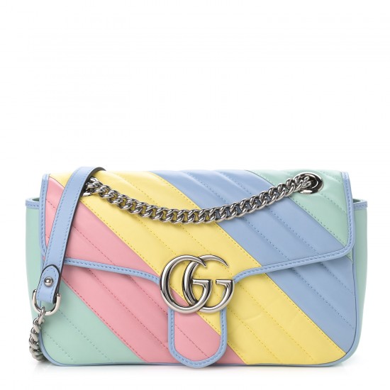 GUCCI Calfskin Matelasse Diagonal Small GG Marmont Shoulder Bag Multicolor Pastel